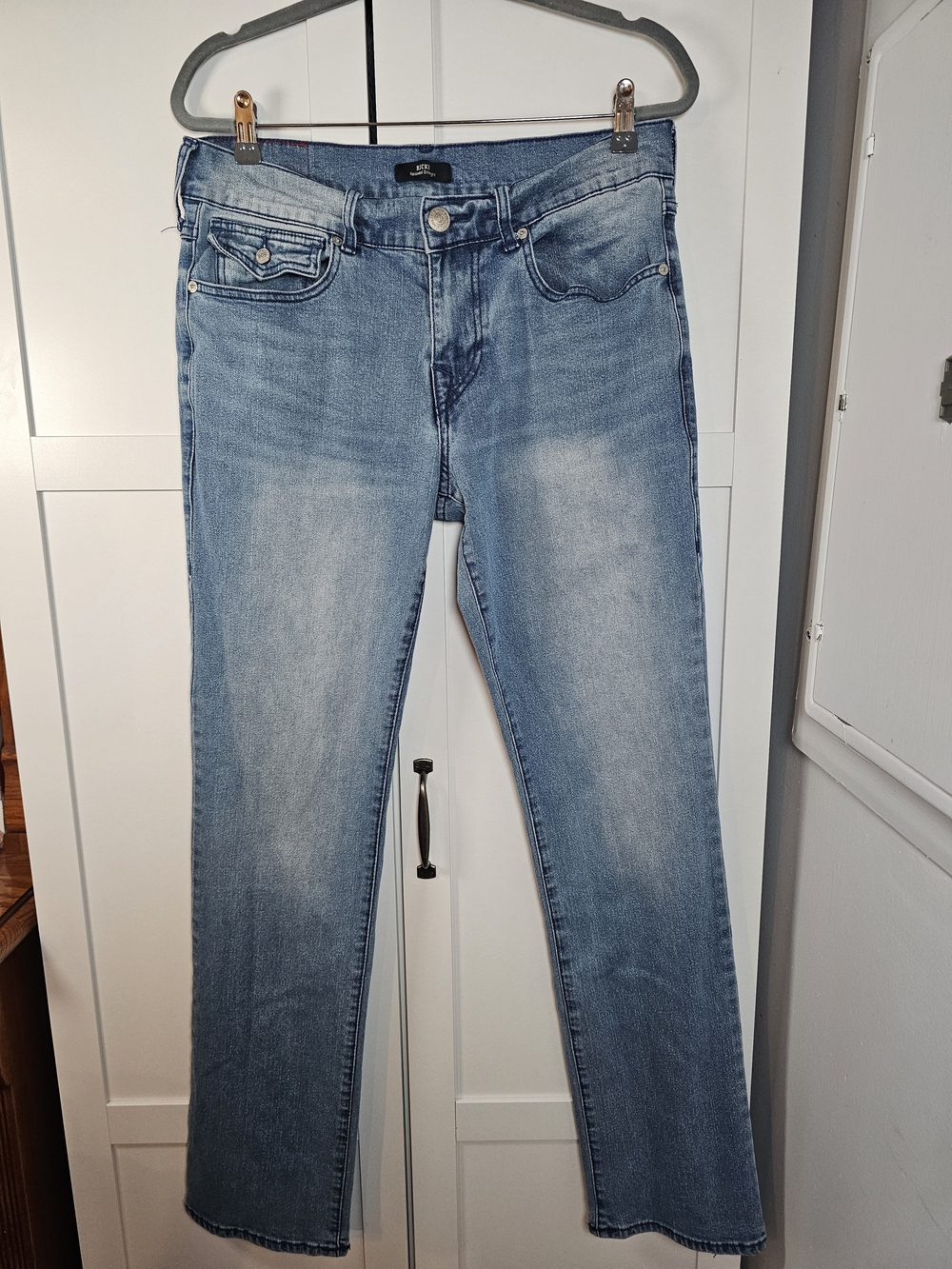 True Religion Ricky Relaxed Straight Flap Jeans Size 32x32 Medium Wash Blue